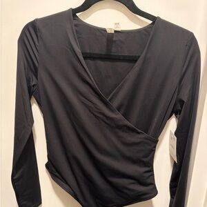 Second Skin Elegant Black Wrap Bodysuit NWT